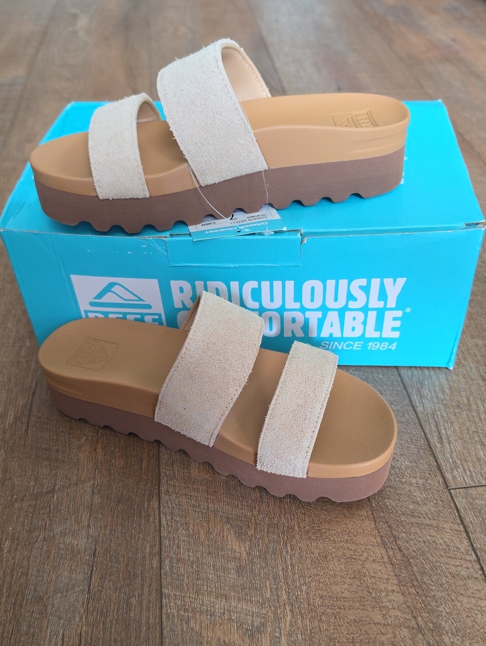 Reef Beige Double-Strap Platform Sandals